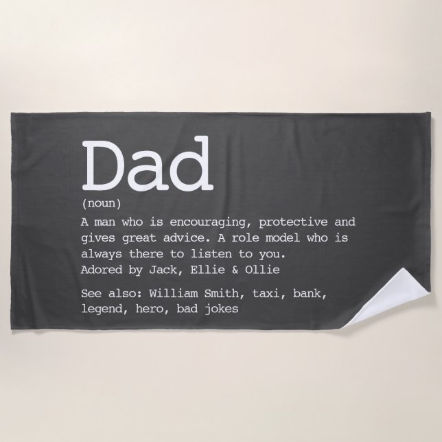 Custom Dad Definition Modern Grey  Beach Towel (Front)