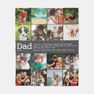 Custom Dad Definition Photo Collage Grey Fleece Blanket