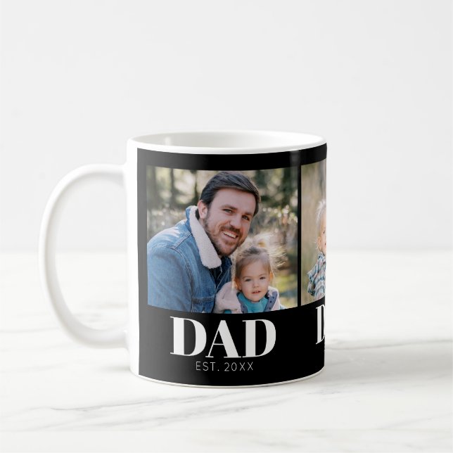 Custom Dad Established 3 Photo Fathers Day Coffee Mug (Left)