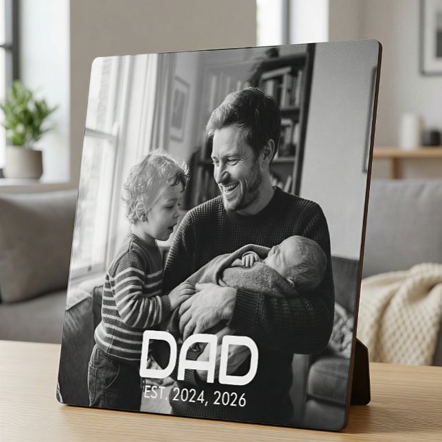 Custom Dad Established Modern Bold Photo Plaque (Creator Uploaded)