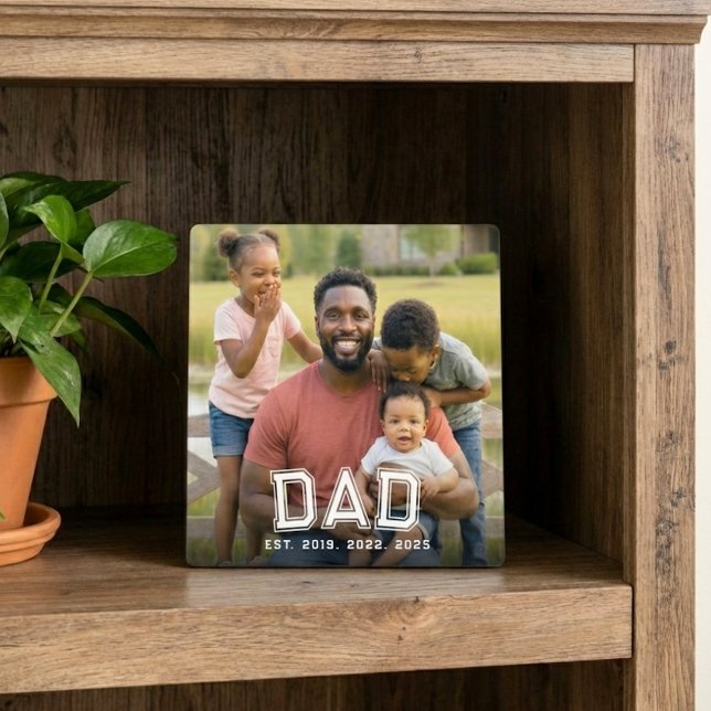 Custom Dad Established Modern Bold White Photo Plaque (Creator Uploaded)