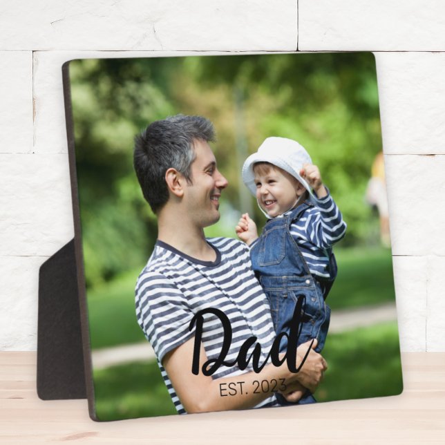 Custom Dad Established Modern Script Photo Plaque (Creator Uploaded)