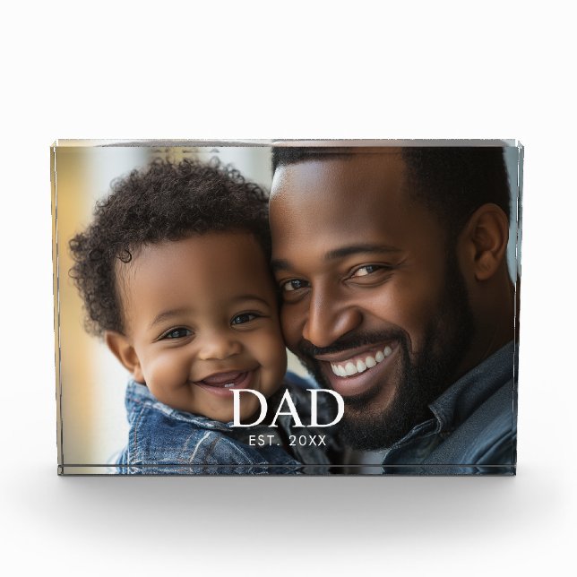 Custom Dad Established Modern Simple Photo  Block (Front)