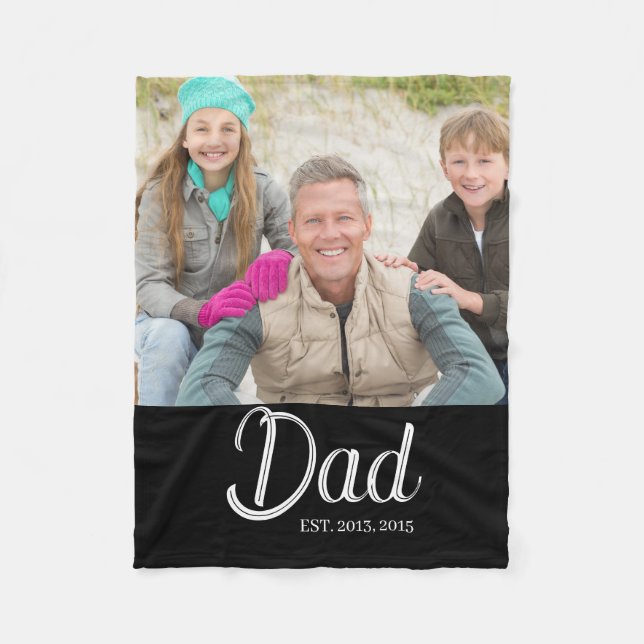 Custom Dad Established Photo Fleece Blanket (Front)