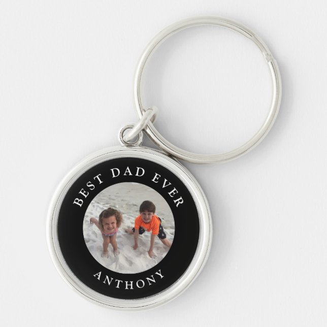 Custom Dad Kids Family Photo Monogram Personalised Key Ring (Front)