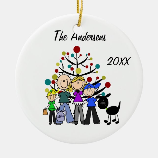 Custom Dad, Mum, Boy, Girl, Black Dog Ornament (Front)