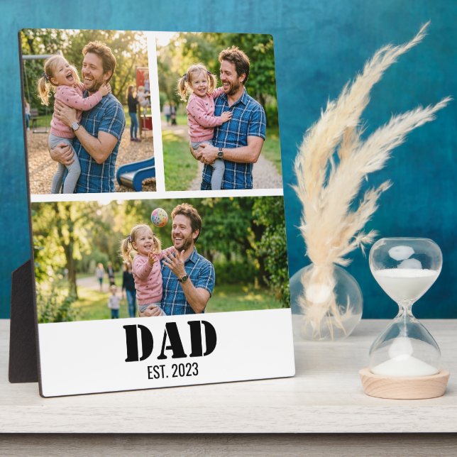 Custom Dad Year  Established 3-Picture Photo  Plaque (Side)
