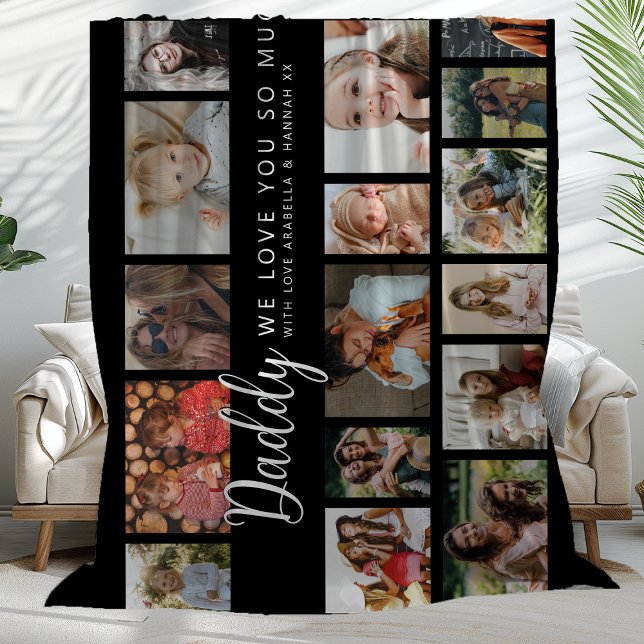 Custom Daddy 18 Photo Collage Fleece Blanket (Creator Uploaded)