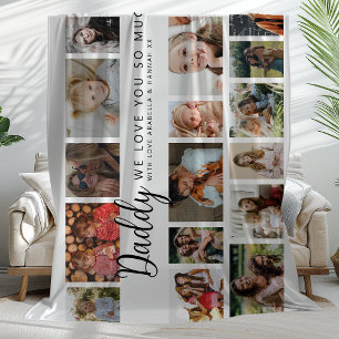 Custom Daddy 18 Photo Collage Fleece Blanket