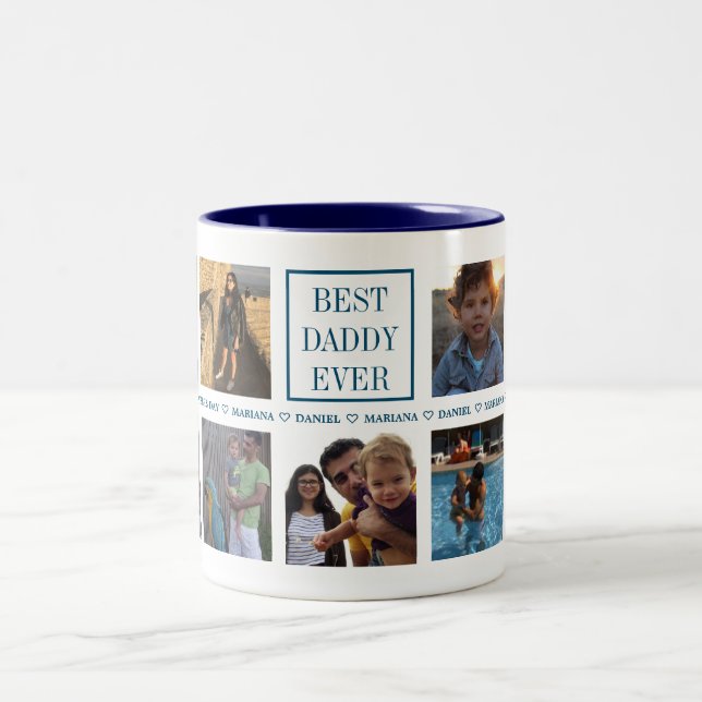 Custom Daddy Father's Day Photo Collage Two-Tone Coffee Mug (Center)