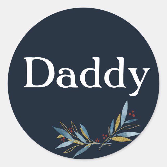 Custom Daddy Rounded Frame with Branch Bouquet Classic Round Sticker (Front)