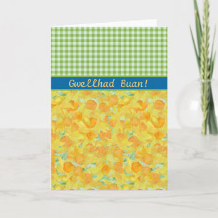 Custom Daffodils, Check Gingham Get Well Card