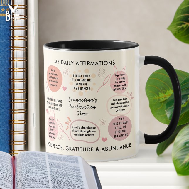 Custom Daily Affirmations Christian Bible Verse Mug (Personalized affirmation mug with inspirational Christian quotes. Ideal all-year gift for Christians)