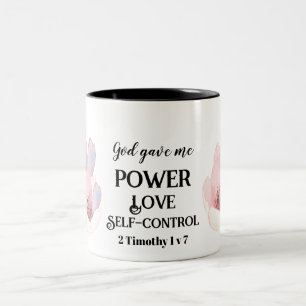 Custom Dainty Pink Floral Bible Verse Inspiration Two-Tone Coffee Mug