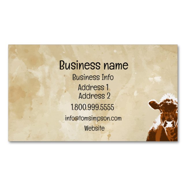 Custom Dairy Farm Cow or Organic Beef Magnetic Business Card (Front)