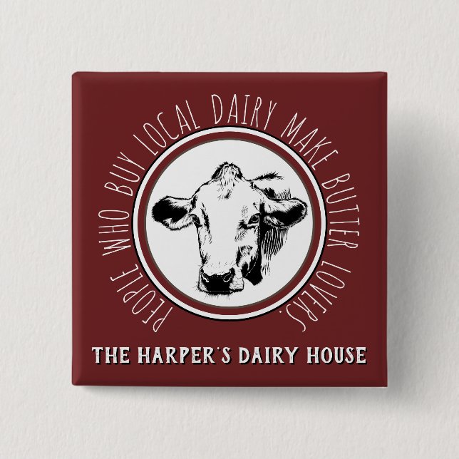 "Custom Dairy Farm Name Funny Milk Cow Advertising 15 Cm Square Badge (Front)