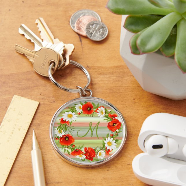 Custom Daisies Poppies Monogram Flower Wreath Key Ring (Desk)