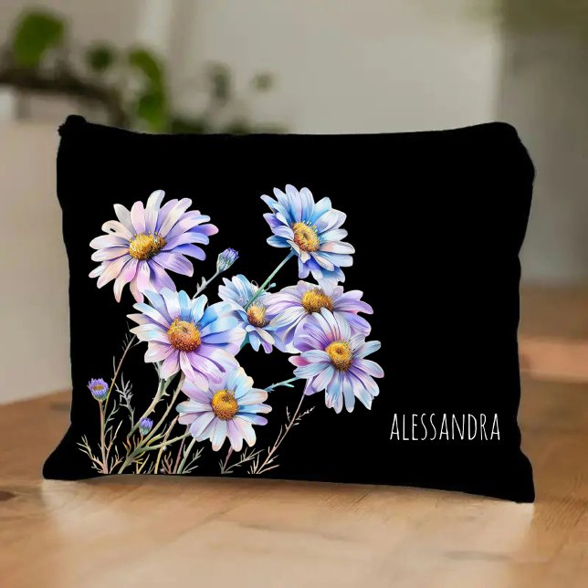 Custom Daisy Floral Makeup Bag for Mum & Women (mom gift idea, mothers day makeup bag, birthday gift for mom, girl cosmetic bag, custom floral pouch)