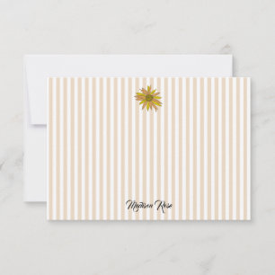 Custom Daisy Painting Stripe Preppy Thank You Card