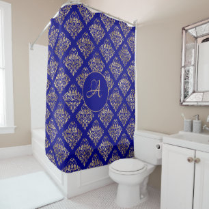 Custom Damask Gold Monogram Shower Curtain
