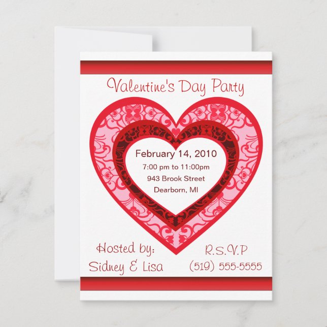Custom Damask  Heart Valentine's Invitation (Front)