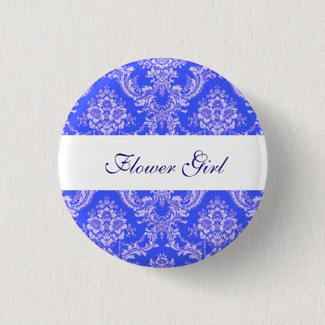 Custom Damask Wedding Flower Girl Buttons (Front)