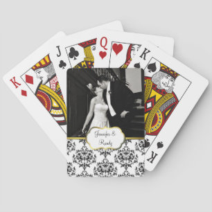 Custom Damask Wedding Photo Playing Cards