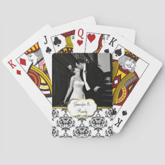 Custom Damask Wedding Photo Playing Cards