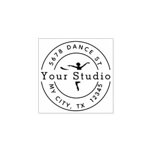 Custom Dance Studio Round Return Address Rubber Stamp