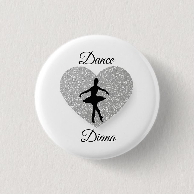 custom Dancer name ,Dance Heart Sparkling sliver 3 Cm Round Badge (Front)