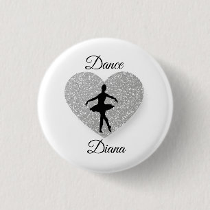 custom Dancer name ,Dance Heart Sparkling sliver 3 Cm Round Badge