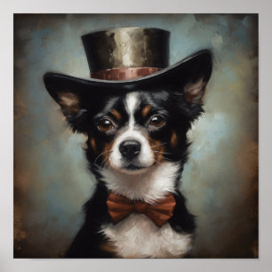Custom Dapper Chihuahua Bronze Top Hat Poster