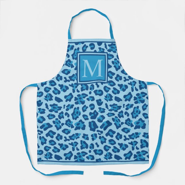 Custom Dark And Light Blue Leopard Print Apron (Front)