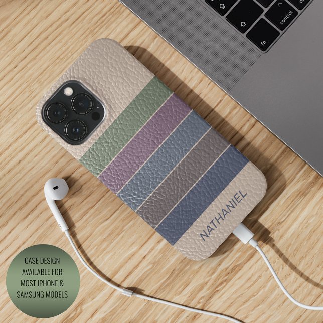 Custom Dark Blue Beige Brown Purple Green Stripes iPhone Case (Creator Uploaded)