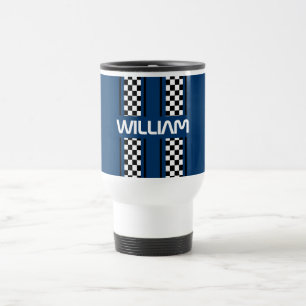 Custom Dark Blue Black Auto Race Sport Travel Mug