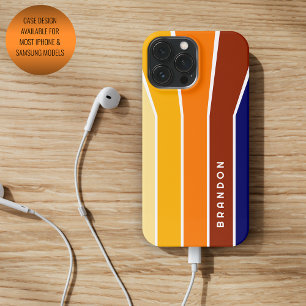 Custom Dark Blue Bold Red Orange White Stripes iPhone 16 Pro Max Case