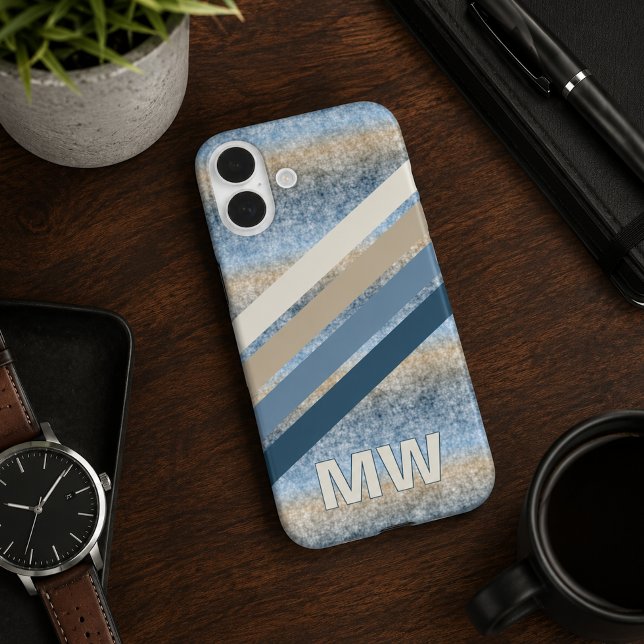Custom Dark Blue Grey Taupe Brown Beige Stripes Case-Mate iPhone Case (Creator Uploaded)