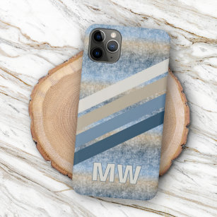 Custom Dark Blue Grey Taupe Brown Beige Stripes Case-Mate iPhone Case