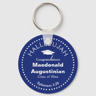 Custom Dark Blue HALLELUJAH Christian Graduate Key Ring