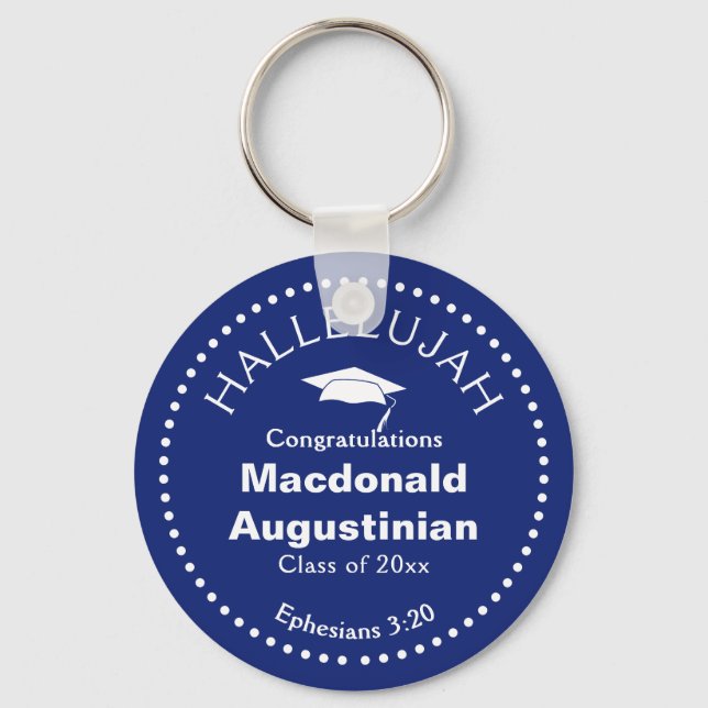 Custom Dark Blue HALLELUJAH Christian Graduate Key Ring (Front)