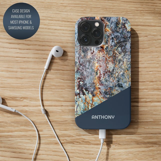 Custom Dark Blue Red Tan Black Faux Marble Pattern Case-Mate iPhone Case (Creator Uploaded)