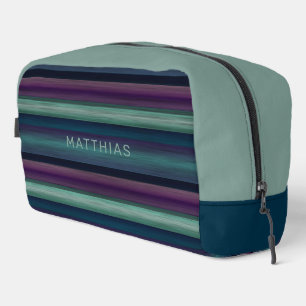 Custom Dark Blue Teal Green Black Purple Stripes Dopp Kit