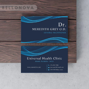 Custom Dark Bright Blue White Doctors Fancy Business Card