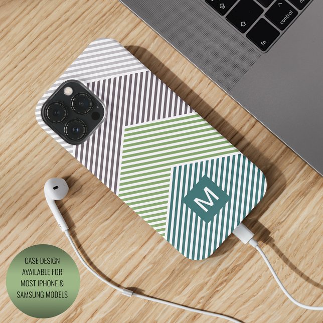 Custom Dark Brown Lime Green Taupe Stripes Pattern iPhone Case (Creator Uploaded)