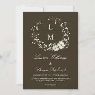 Custom Dark Chocolate Brown White Flowers Wedding Invitation