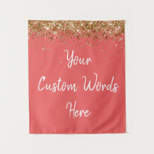 Custom Dark Coral Pink Birthday Party Photo Booth Tapestry