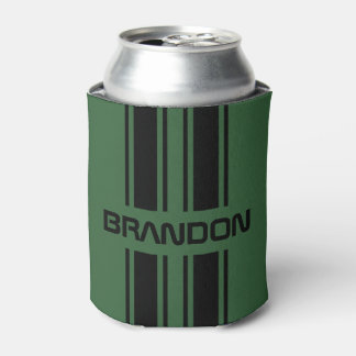 Custom Dark Green Black Auto Race Sport Stripes Can Cooler