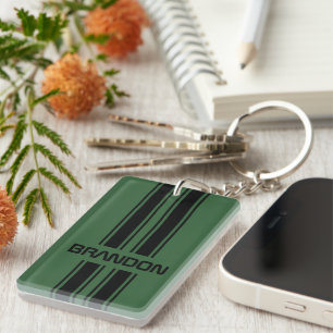 Custom Dark Green Black Auto Race Sport Stripes Key Ring