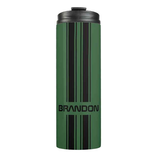 Custom Dark Green Black Auto Race Sport Stripes Thermal Tumbler (Front)