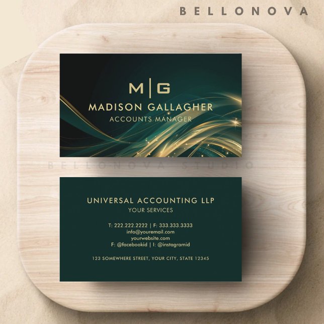Custom Dark Green Black Gold Glitter Professional Business Card (Custom Dark Green Black Gold Glitter Professional Business Card)
